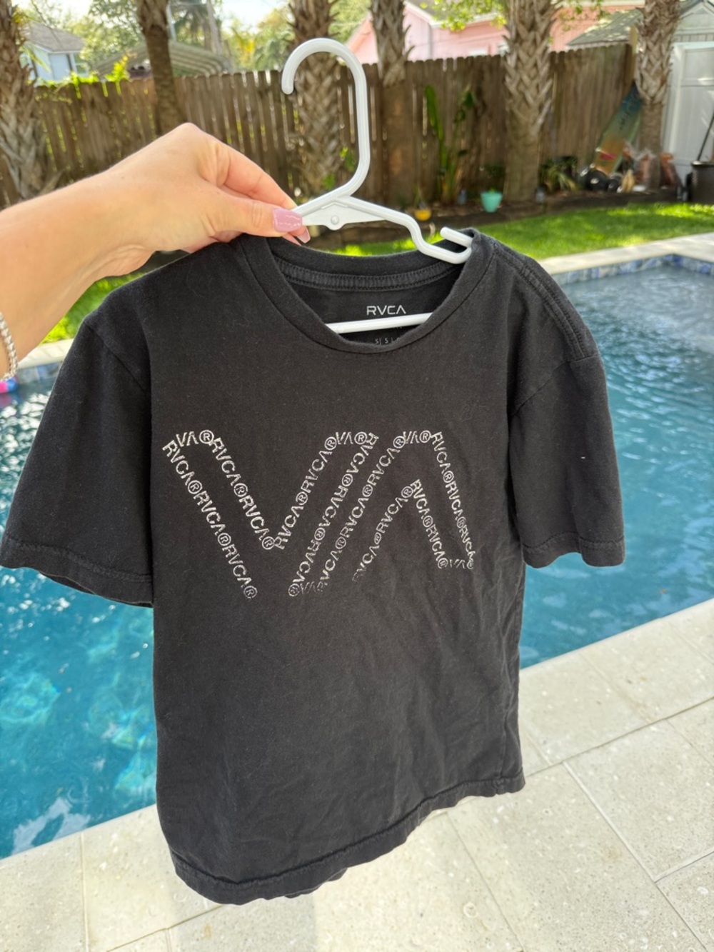 RVCA Black Kids Short Sleeve Tee with White Logo Print